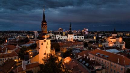 Tallinn Old Town Skyline at Twilight with City Lights